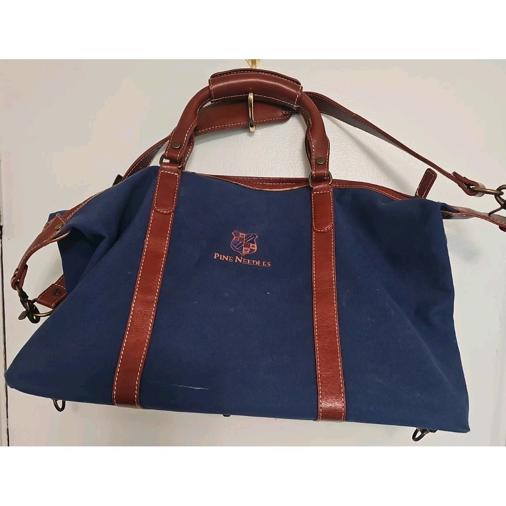 Peter Millar Blue Canvas Leather Duffel Bag Travel  Carry-On Shoulder Strap Golf